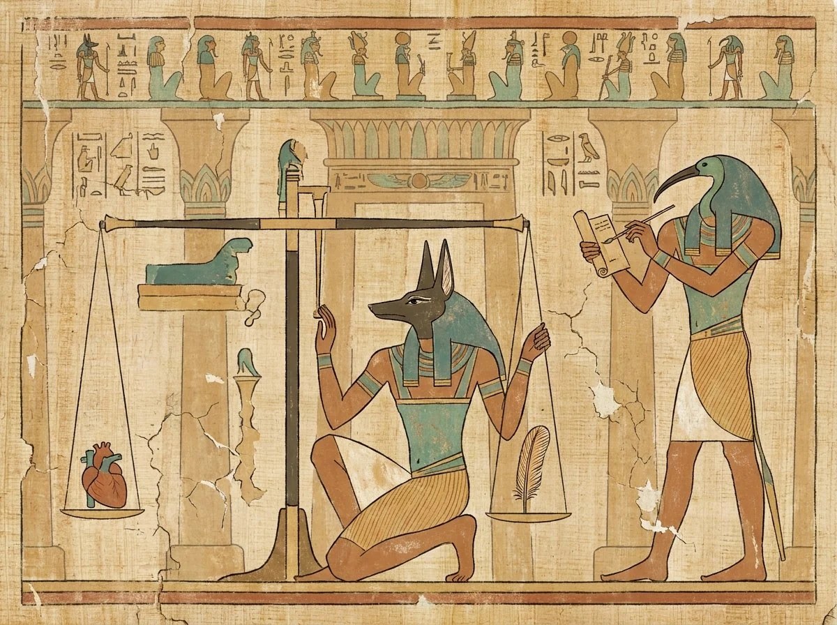 Statue noire d'Anubis, dieu égyptien à tête de chacal, veillant sur une nécropole